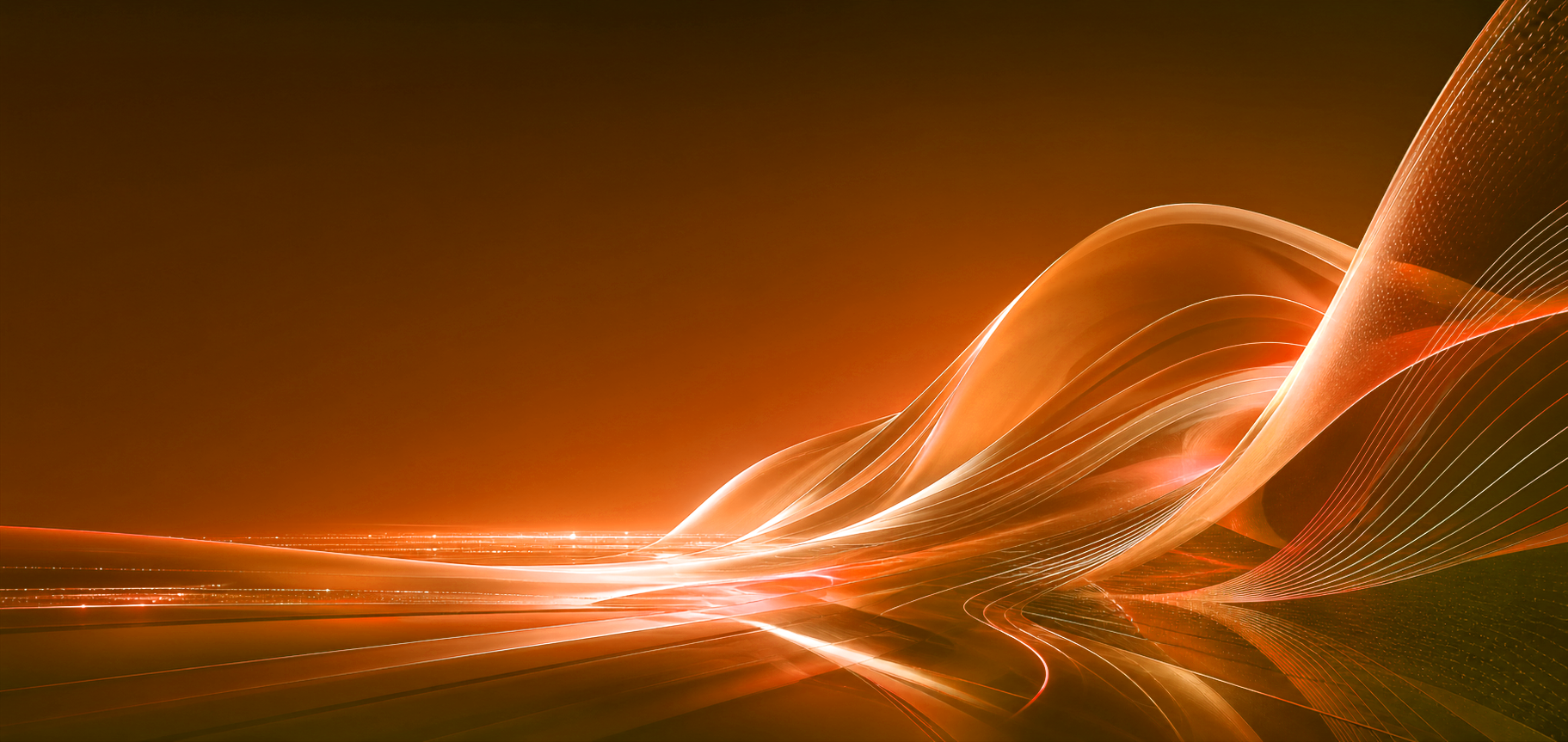 Abstract orange horizon formed by flowing digital waves